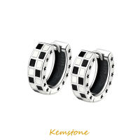 Kemstone Simple Silver Plated Black And White Checkerboard Small Hoop Earrings For Women