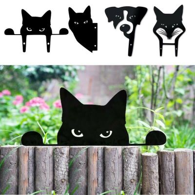 Cat Sculpture Gifts Lawn Ornament Black Metal Peeping Cat Cats Yard Sculpture