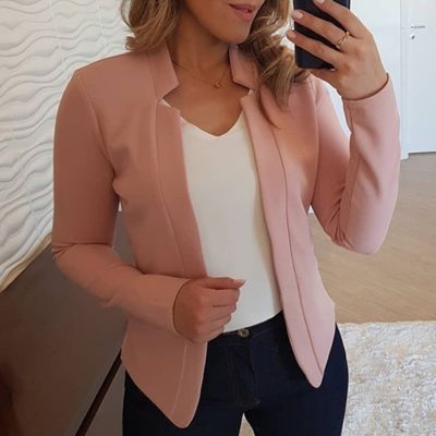 NICE Plus Size Solid Color No Button Blazer Women Long Sleeve Slim Suit JacketCoat