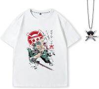 Anime Shirt Light Weight Crew T-Shirt for Men White (Luffy Roronoa Zoro)