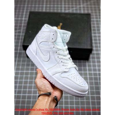 [HOT] ✅Original NK* Ar J0dn 1 Mid Triple White Basketball Shoes Skateboard Shoes{Free Shipping}