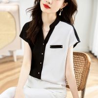 Make fashion v-neck chiffon shirt female temperament of summer 2023 new design sense of French commuter coat color matching