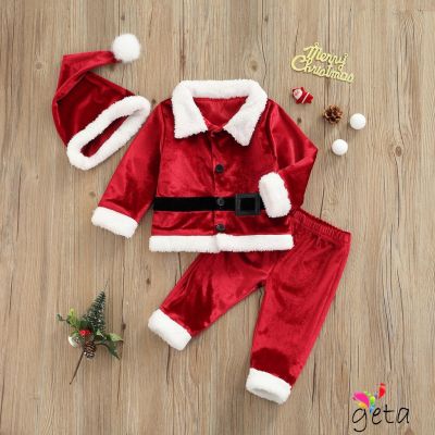 LJW-Baby Christmas Clothes Set Fashion Santa Claus Long Sleeve Cardigan and Trousers &amp; Hat