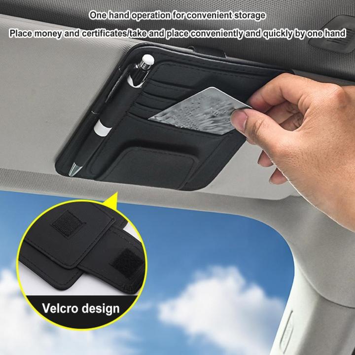car-sun-visor-organizer-multi-pocket-leather-sunglasses-holder-storage-card-holder-card-ic-glasses-clip-sunshade-bag-car-storage-adhesives-tape