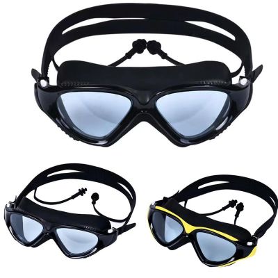 แว่นตาว่ายน้ำเฟรมขนาดใหญ่ HD กันการเกิดฝ้ากันน้ำที่อุดหูแว่นว่ายน้ำผู้ใหญ่มืออาชีพแว่นตาสระว่ายน้ำสำหรับผู้ชายและผู้หญิง