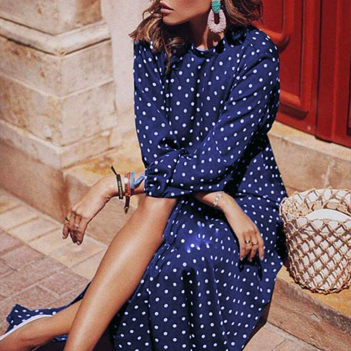 boho-lantern-sleeve-polka-dot-printed-long-dress-women-elegant-vintage-stand-collar-long-sleeves-autumn-dress-plus-size