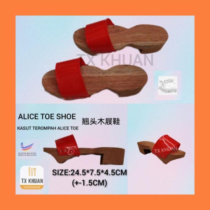 Tradisional Alice Toe Wooden Clogs Shoes Kasut Terompah Alice Toe Kayu Durian Lazada