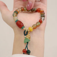 นกยูงธรรมชาติ 8mm Agate สร้อยข้อมือลูกปัดกลมสร้อยข้อมือหยกสีแดงธรรมชาติ PIJ0