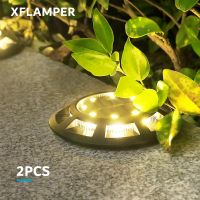 16LED Warm White Solar Disk Lights IP65 Waterproof Outdoor for Garden Yard Pathway Lawn Deck Patio Ground Lamp (2PCS)