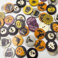 50pcs Halloween Pumpkin Series Wood Buttons Handmade Sewing Scrapbook Clothing Crafts Accessories Gift Card DIY Decor 25mm WB807 Haberdashery