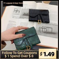 【Lanse store】Luxury Women  39;s Black/Green Short Wallet Purse Fashion Letter D Multi-Card Card Holder Small Coin Clutch Bag