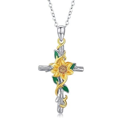 JDY6H Ladies Exquisite Sunflower Cross Necklace Pendant Adjustable Exquisite Cross Pendant Jewelry Birthday Gift for Mom Girl Wife