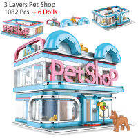 Three-layer Shop Building Blocks City Street View Creative Cat Dog Care Shop DIY Figures Mini Bricks Children Toys Kids Gift