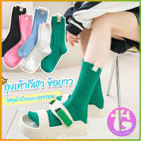 Thai Dee ถุงเท้ากีฬา ข้อยาว ผ้าฝ้าย ถุงเท้าข้อกลาง แฟชั่นฤดูใบไม้ร่วง womens socks