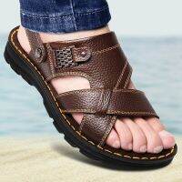 ☽✿ 2021 Summer New Flat Slip on Leather Sandals Men Fashion Non slip Slippers for Male Outdoor Comfortable Sandy Beach Men Sandals