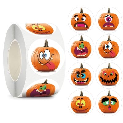 500pcs Halloween Round Stickers Pumpkin Decoration Labels Envelope Seal Stickers for Candy Bags Box Gift Packaging Paper Sticker