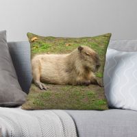 [FAZOZO Home Textile Store] เพียงแค่แช่เย็น Capybara ปลอกหมอนสี่เหลี่ยมโพลีเอสเตอร์ผ้าลินินกำมะหยี่พิมพ์ซิปตกแต่งโยนปลอกหมอนโซฟาปลอกหมอนอิง