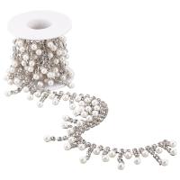 1Roll 1 Yard Iron Rhinestone Strass Chains Imitation Pearl Fringe Tassel Chain for Sewing Wedding Decoration with Spool Crystal 38x6mm