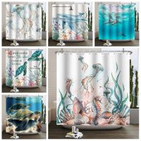 Marine Life Bathroom Shower Curtain Underwater World Sea Turtle Dolphin Jellyfish Shower Curtains Bathroom Waterproof Curtain