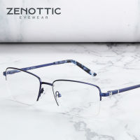 ZENOTTIC Half Rim Alloy Metal Glasses Frame Men Fashion Square Optical Myopia Eyewear Spectacles Prescription Eyeglasses Frames