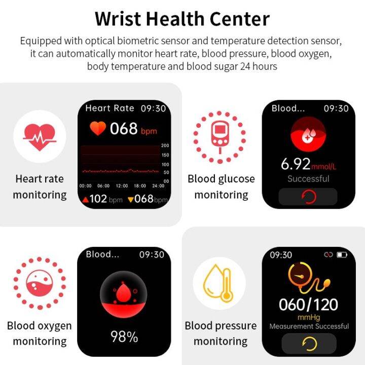 นาฬิกาอัจฉริยะ1-90นิ้วสำหรับผู้หญิงตรวจวัดน้ำตาลในเลือดโทรผ่านบลูทูธสร้อยข้อมือสมาร์ทกีฬาสมาร์ทวอท์ชจอ-hd-ผู้ชาย