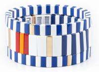 Fashionable Blue and White Porcelain Enamel Bracelet Tile Bracelet Bohemian Stackable Stretch Bracelets for Women Jewelry Gifts