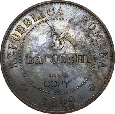 อิตาลีรัฐ Repubblica Romana 3 Baiocchi 1849 R. N.c. Dio E Popolo ทองแดงสำเนาเหรียญที่ระลึกเหรียญ