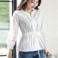 ☫♣▽  Fashion Womens Blouses Hollow Out Top Solid Color Round Neck Woman Clothes Tunic Shirt Lace Stitching Cotton Female Shirt