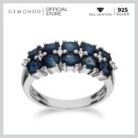 Gemondo แหวนเงินแท้ 925 ประดับไพลินกาญจนบุรี (Kanchanaburi ฺBlue Sapphire) ดีไซน์ดอกเดลฟินเนียม