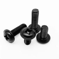 5/50pc PWM M2 M2.5 M3 M4 M5 M6 Black Stainless Steel Cross Recessed Phillips Pan Round Head With Washer Padded Collar Screw Bolt Fasteners