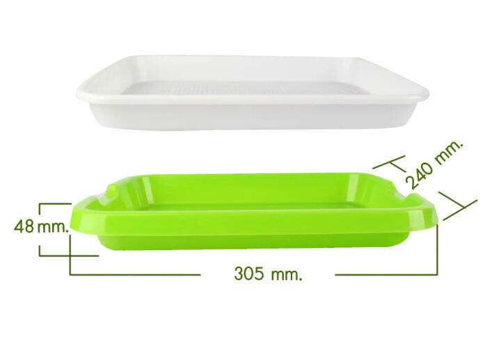 ถาดพลาสติกเพาะต้นอ่อนพร้อมฝาปิด-ผักไมโครกรีน-microgreen-tray-สีเขียวขนาด-240x305x50-มม-โดยไม่ใช้ดิน-ทานตะวัน-โต้วเหมี่ยว-ไควาเระ-ถั่วงอก