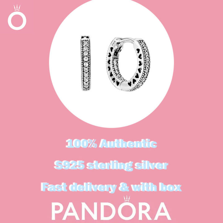 Pandora Hearts of Pandora Silver Hoop Earrings with CZ 296317CZ