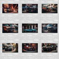 หรูหราวินเทจรถสปอร์ตมัสแตงโปสเตอร์คลาสสิกกล้ามเนื้อแข่ง Dodge Challenger ผ้าใบจิตรกรรม Supercar ผนังศิลปะประดับห้อง