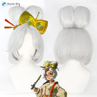 อะนิเมะเจ้าหญิง Zelda คอสเพลย์ Purah เครื่องแต่งกาย Wigs สั้นเงินสีขาวกับ Buns ผมสังเคราะห์ทนความร้อน Anime Wigs หมวกวิกผม