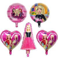 MEFU4ตุ๊กตาบาร์บิอี้เป่าลมรูป Barbie บอลลูนลายเจ้าหญิงตุ๊กตาอาบน้ำเด็กลูกโป่ง Barbie อุปกรณ์ประกอบฉากถ่ายรูปเด็กผู้หญิงสีชมพู5ชิ้น