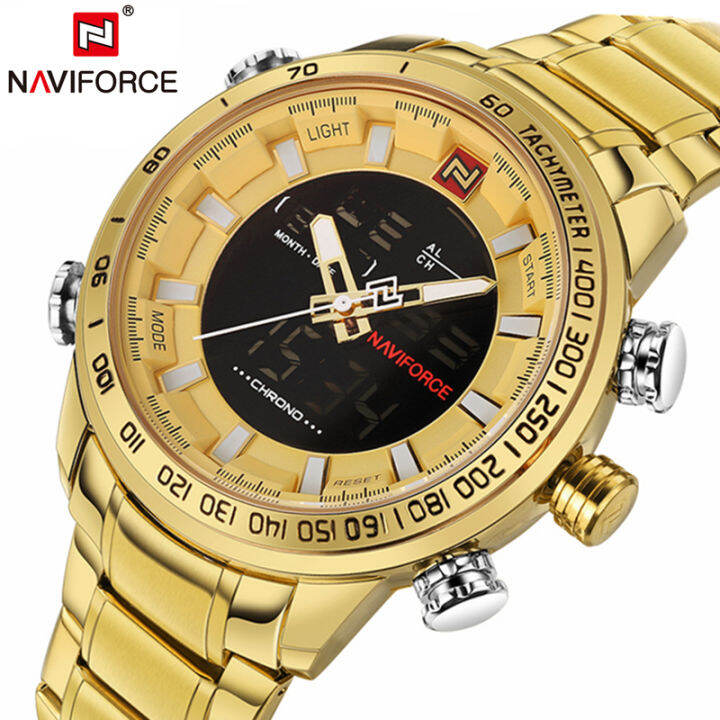 NAVIFORCE Men Watch Luxury LED Digital Dual Display Chrono Men Watch ...