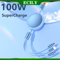 ECILY 6A 100W 3in1 2in1สายสำหรับ Huawei USB อย่างรวดเร็ว/เกียรติยศแบบพกพาพับเก็บได้3 In 1ไมโคร USB USB ประเภท C สายชาร์จสำหรับ Samsung iPhone