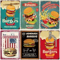 Hamburger Metal Tin Sign Plaque Vintage Burgers and Fries Metal Plate Poster Kitchen Restaurant Shop