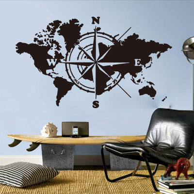 Huge Compass World Map Travel Wall Sticker Classroom Office Atlas Of The World Adventure Wall Decal Bedroom Vinyl Decor