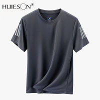 【Huieson】เสื้อยืดผ้าไอซ์ซิลค์สำหรับผู้ชาย,คอกลมระบายอากาศได้ดีบางสำหรับฤดูร้อนเสื้อกีฬาลำลองแขนสั้นผ้าไหมน้ำแข็ง