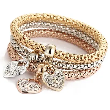 Clearance Multilayer Bracelets - 3PCS Gold/Silver/Rose Gold Corn Chain  Bracelet For Women Heart Shaped Stretch Bracelet/cheap bracelets