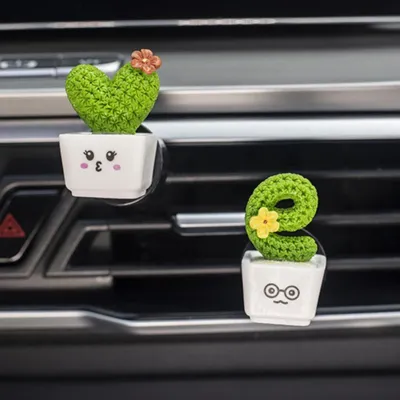 【CC】✗♨﹍  Car Perfume Clip with Scented Tablets Simulated Cactus Letter/Heart Air Conditioner Outlet