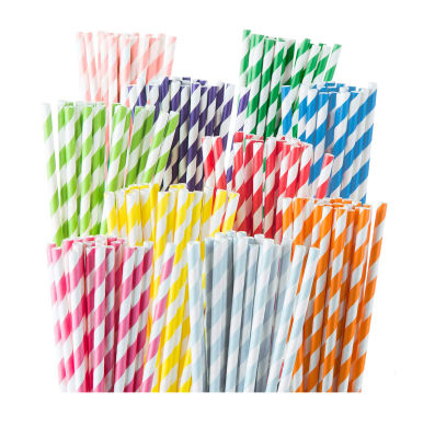 Paper straw หลอดดูดกระดาษ ลายริ้ว 6mmx197mm จำนวน 100 ชิ้น หลอดกระดาษ หลอดดูดน้ำ หลอดดูด หลอดกาแฟ หลอดกาแฟยาว หลอดดูดนม หลอดดุดน้ำสวยๆ Food Grade