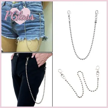 Punk Waist Pants Chain with Skull Keychain - Multilayer Pearl Chains for  Men's Jeans
