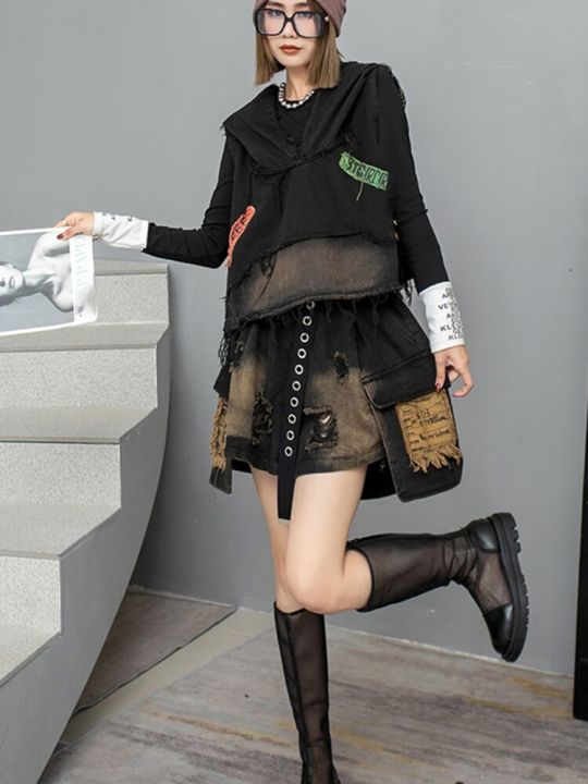 xitao-short-dress-full-sleeve-loose-women-hooded-two-piece-set