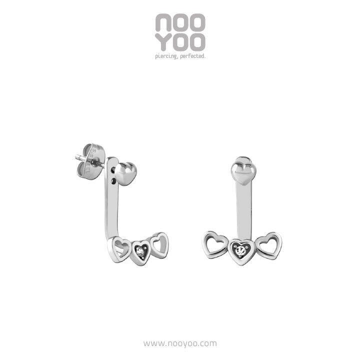 nooyoo-ต่างหูสำหรับผิวแพ้ง่าย-triple-tiny-heart-with-crystal-surgical-steel