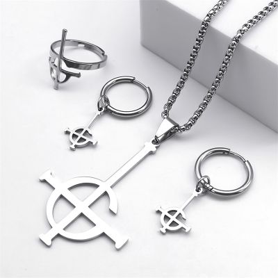 【CW】Stainless Steel Jewelry Set Ghost BC Rock Band Pendant Necklace The band Ghost Ghoul Chain Necklaces Fashion Earring Ring collar