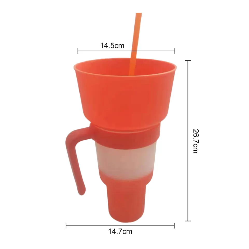 Snack Cup 2 in 1 Multifunction Color Changing Stadium Tumbler Snack and Drink Cup with Straw for Movies Home Use, Blue