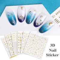 JINYANG เครื่องมือทำเล็บเจลยูวีเล็บปลอม Bronzing แผ่นติดเล็บทอง Decals แถบโลหะ3D เล็บ Stikers ดาวดวงจันทร์แววสติ๊กเกอร์