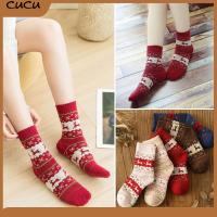 CUCU Women Men Warm Comfortable Wool Socks Christmas Snow Flake Deer